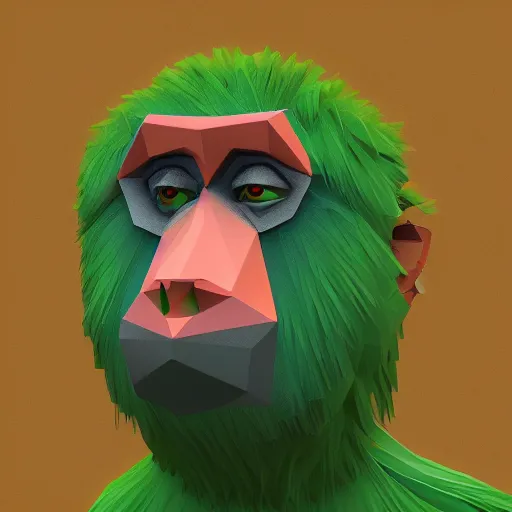 Prompt: polygon art style of a portrait of a green monkey, digital art, blender 3 d, octaine