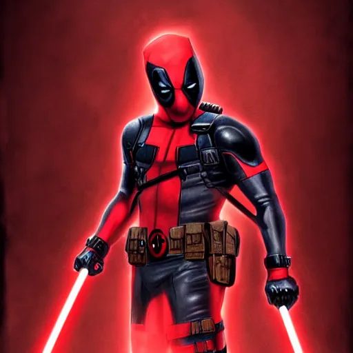 Image similar to deadpool as a sith lord, dynamic lighting, photorealistic fantasy concept art, trending on art station, stunning visuals, creative, cinematic, ultra detailed