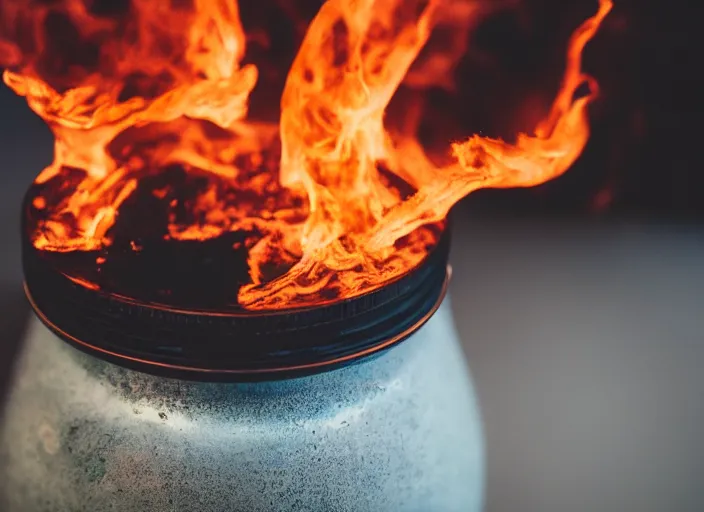 Image similar to dslr photo still of a jar filled with fire, 8 5 mm f 1. 8