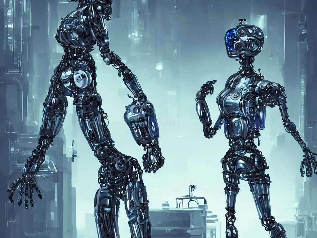 Prompt: A robot biopunk cyberpunk woman. Android mechanical woman
