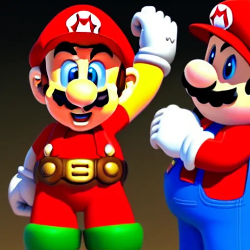 Prompt: Super Mario proposing to Super Mario