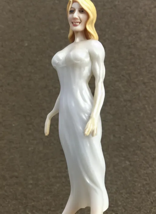 Image similar to 80mm resin detailed miniature of a beautiful mature lady, clothed in white dress, olive skin, long blond hair, beautiful bone structure, symmetrical facial features, Product Introduction Photos, 4K, Full body