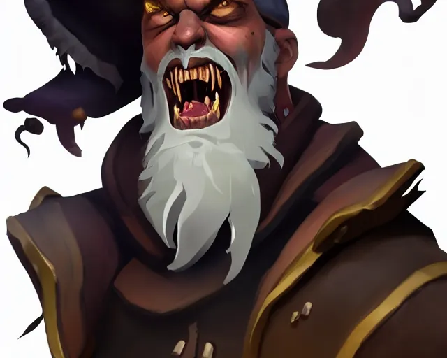 Image similar to sea of thieves character portrait concept art for a ghostly white bearded villain with snarling teeth, cgsociety, trending on artstation, rare ltd,