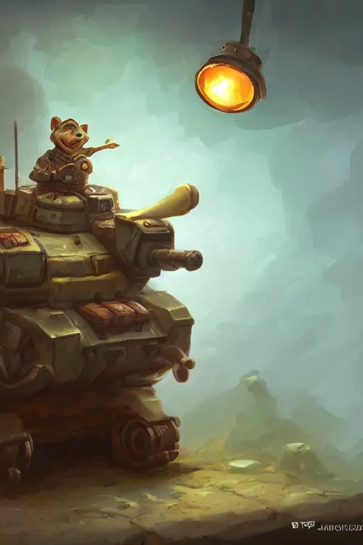 Image similar to cute little anthropomorphic Guinea Pig Tank driver standing next to its tank, tiny, small, short, Tank driver outfit, cute and adorable, pretty, beautiful, DnD character art portrait, matte fantasy painting, DeviantArt Artstation, by Jason Felix by Steve Argyle by Tyler Jacobson by Peter Mohrbacher, cinematic lighting