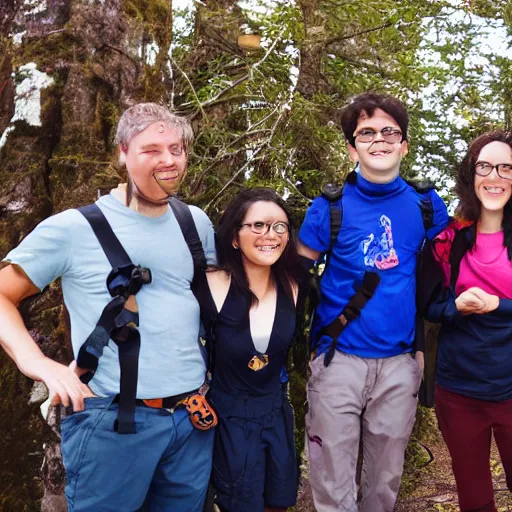 Image similar to 4 adventurers taking group photo