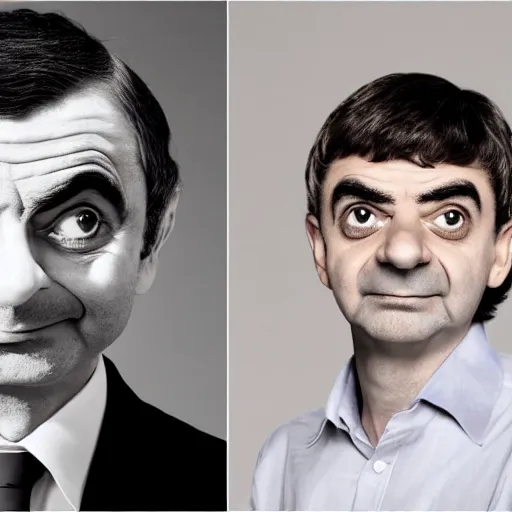 Prompt: A portrait mr bean teams up with a teenage rowan atkinson, perfect faces, 50 mm, award winning photography