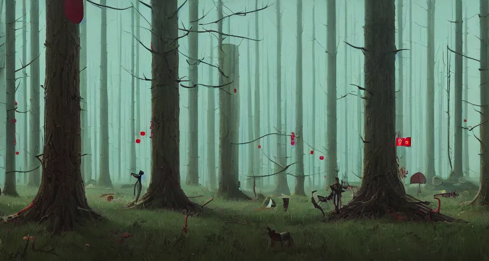 Image similar to A fantastic forest, by simon stalenhag