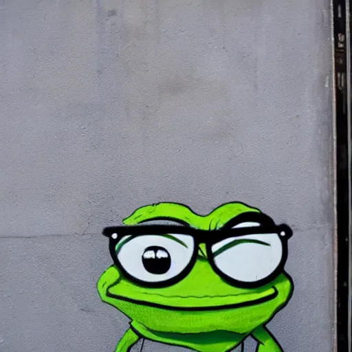 Image similar to pepe the frog by Banksy