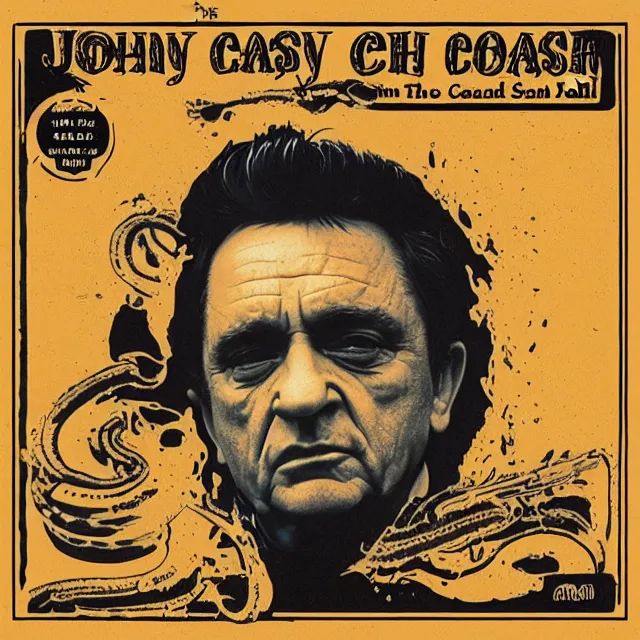 Prompt: album cover for Johnny Cash: The Snake Oil Tapes, album art, snake oil album, snakes