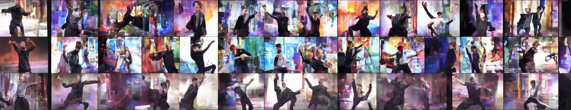 Prompt: 6 frames from a video of a man dancing