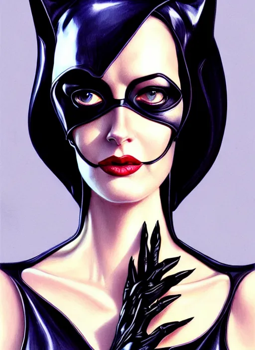 Image similar to eva green as catwoman, intricate, elegant, glowing lights, highly detailed, digital painting, artstation, glamor pose, concept art, smooth, sharp focus, illustration, art by artgerm and greg rutkowski, artey freytag