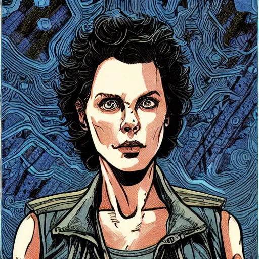 Prompt: ripley by J. O'Barr, color graphic novel illustration, intricate, ink