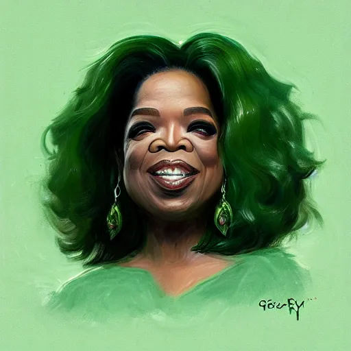 Image similar to a dish of oprah winfreys face fused with okra veg with green stalky ( ( green oprah winfrey's face ) ), oprah okra winfrey sentient veg, by greg rutkowski