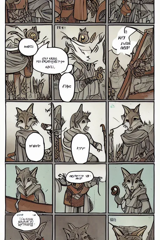 Image similar to a graphic novel comic about medival anthropomorphic foxes, by mike holmes, manga, webcomic, by kawacy