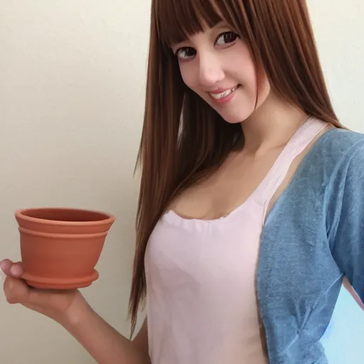 Image similar to Cute anime girl doing pottery