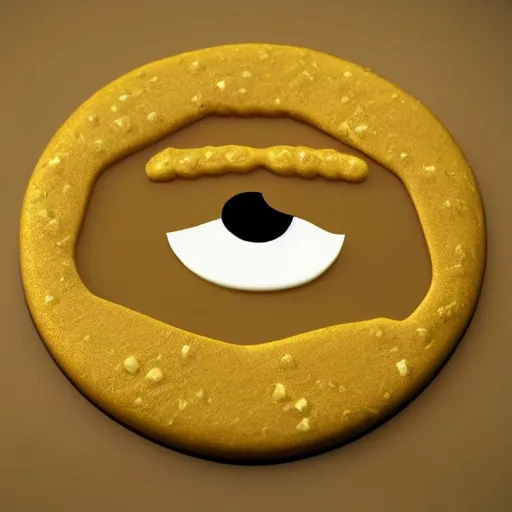 Image similar to luckys calls crypto logo golden cookie with big eyes, licking itself, big tongue, funny character from pixar, detailed 3d render, rim light