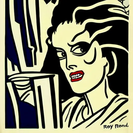 Prompt: the bride of frankenstein illustration by roy lichtenstein