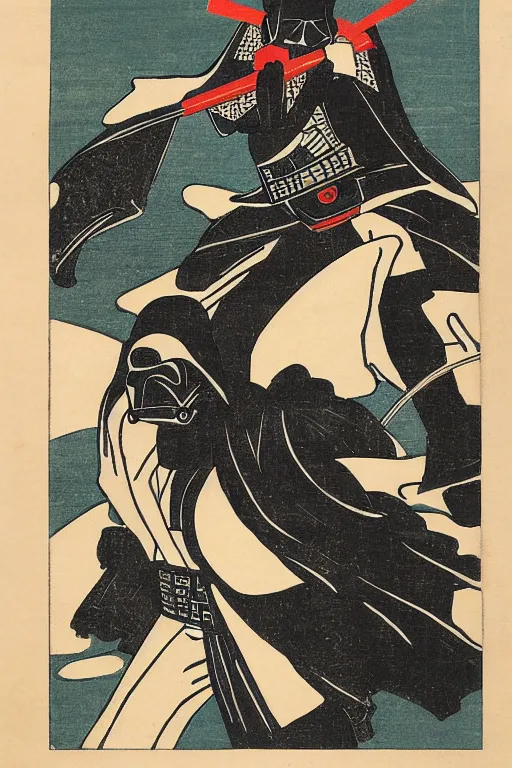 Image similar to Japanese woodblock print of Darth Vader, Hokusai