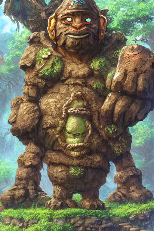 Image similar to zelda fantasy art giant golem troll wood rock greeble gemstone, global illumination ray tracing hdr fanart arstation by sung choi and eric pfeiffer and gabriel garza and casper konefal