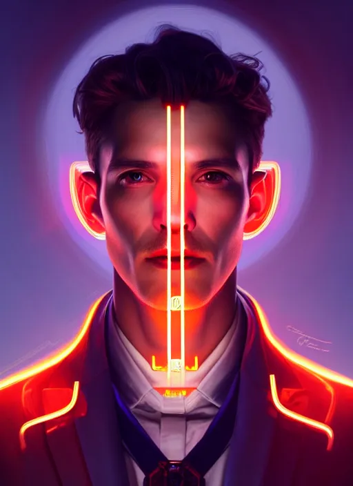 Image similar to symmetry!! portrait of nicola tesla male, chemisty, sci - fi, glowing lights!! intricate, elegant, highly detailed, digital painting, artstation, concept art, smooth, sharp focus, illustration, art by artgerm and greg rutkowski and alphonse mucha, 8 k