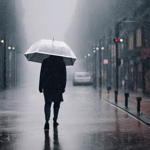 Prompt: a headless man walking on a rainy street, photography, movie still, dslr 5 5 mm, 4 k