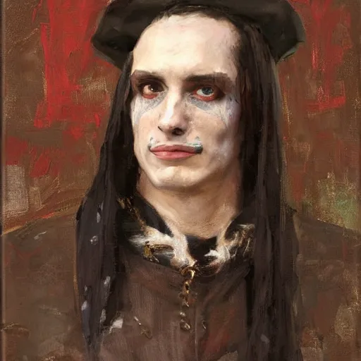 Image similar to Richard Schmid and Jeremy Lipking portrait painting of a young beautiful vlad III in elaborate costume
