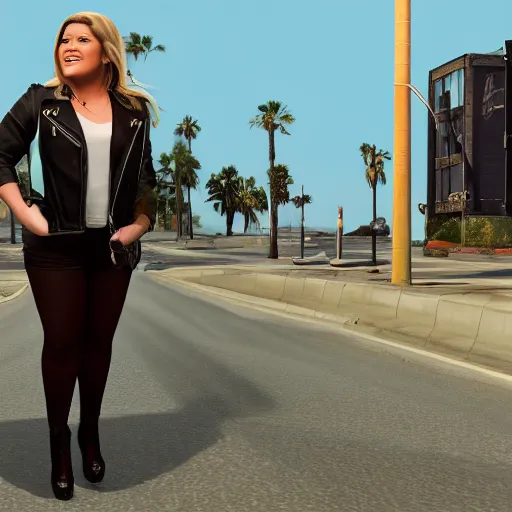 Prompt: young Kelly Clarkson's Breakaway album cover 3D render in the style of GTA V, 4k