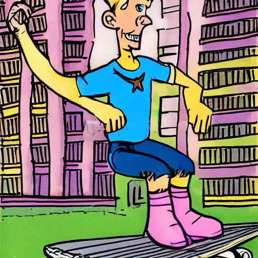 Image similar to 1990s 🦤 on a flying skateboard, cartoon