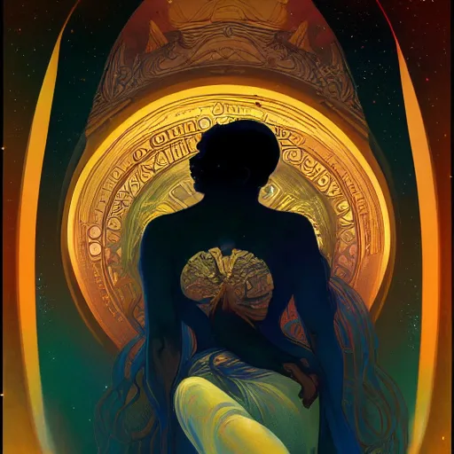 Prompt: the beginning of the universe, nebula, galaxy, space, intricate, high details, very realistic, in the style of Alphonse Mucha and Greg Rutkwoski, digital painting, Artstation