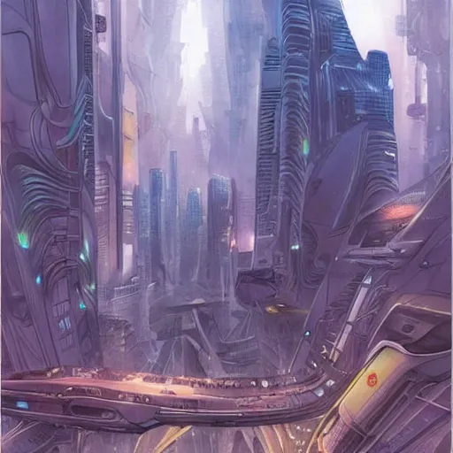 Image similar to Beautiful futuristic sci-fi city in harmony with nature. Nice colour scheme, soft warm colour. Beautiful detailed watercolor by Lurid. (2022)