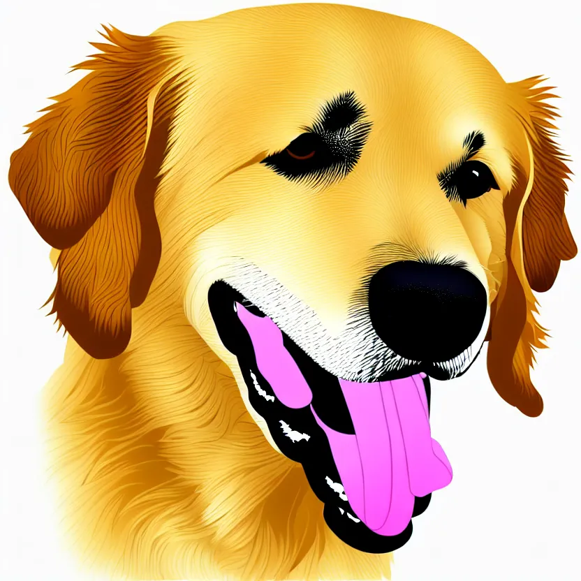 Image similar to full golden retriever portrait, white background, line cartoon, high detail