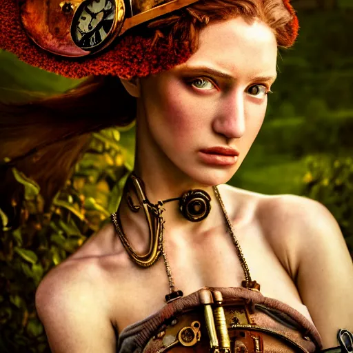 Prompt: photographic portrait of a stunningly beautiful steampunk renaissance female in strong sunshine, contemporary fashion shoot, by edward robert hughes, annie leibovitz and steve mccurry, david lazar, jimmy nelsson, breathtaking, 8 k resolution, extremely detailed, beautiful, establishing shot, artistic, hyperrealistic, beautiful face, octane render