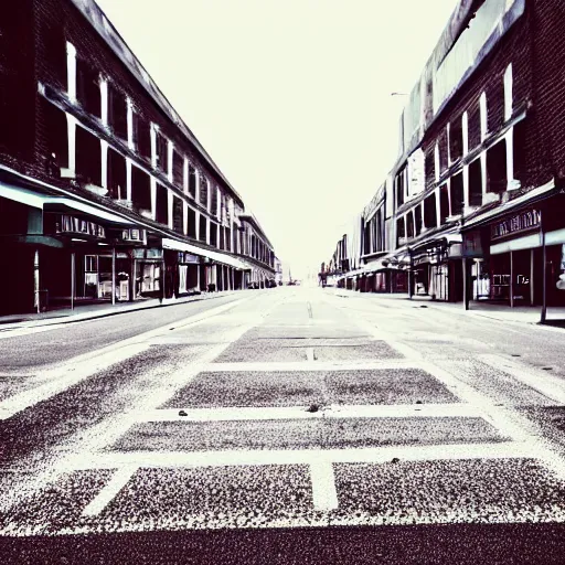 Image similar to beautiful fuzzy liminal photograph of an empty road in a shopping district, end of the road