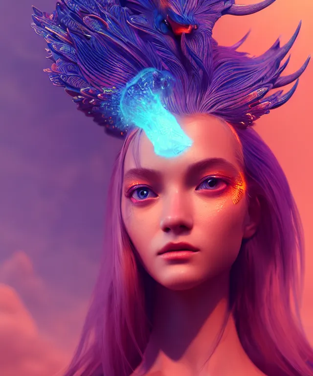 Image similar to goddess close-up portrait. betta fish, phoenix, bioluminiscent creature, intricate artwork by Tooth Wu and wlop and beeple. octane render, trending on artstation, greg rutkowski very coherent symmetrical artwork. cinematic, hyper realism, high detail, octane render, 8k