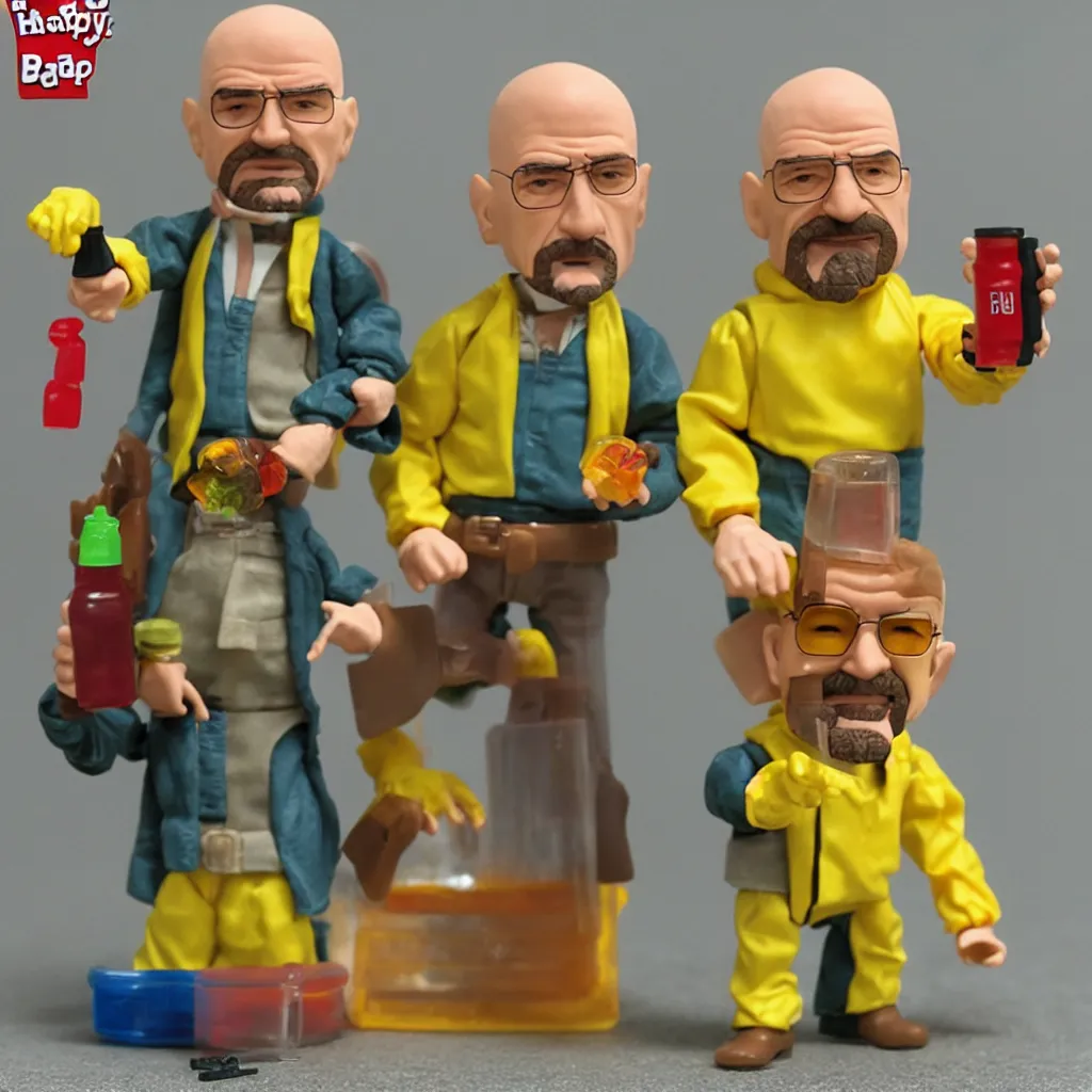 Prompt: breaking bad action figure, small figure, happy meal toy, photo