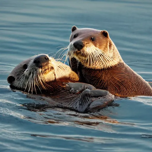 Prompt: otters holding hands into the sunset dream 8k award winning masterpiece