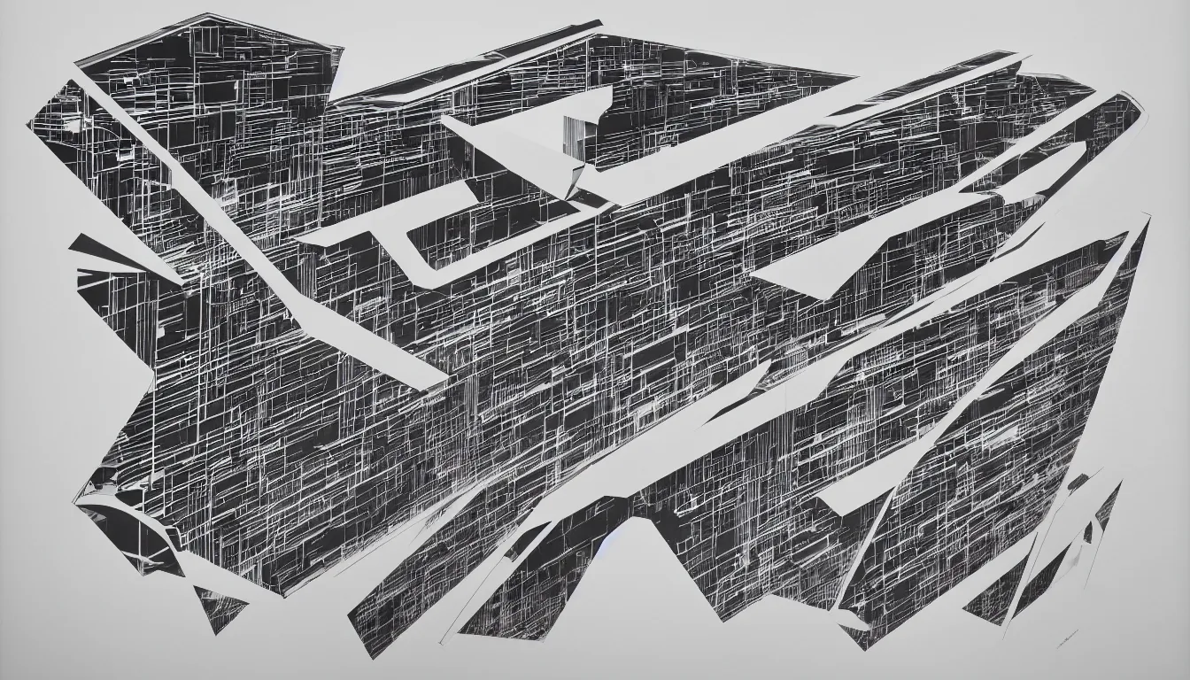 Image similar to impossible architectural by zaha hadid, a screenprint by robert rauschenberg, behance contest winner, deconstructivism, da vinci, constructivism, greeble