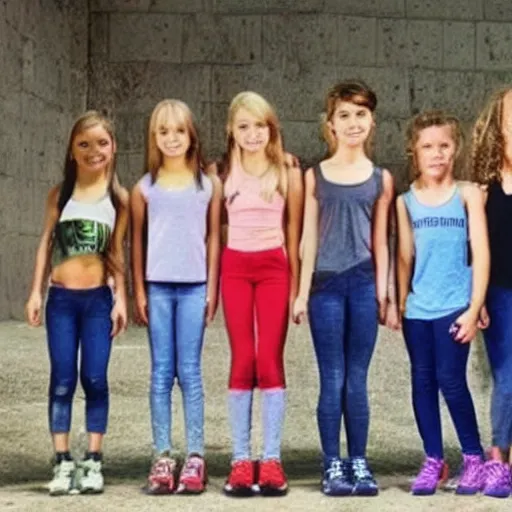 Prompt: 5 girls standing next to 5 boys and the girls are way stronger than the boys, realistic, picture