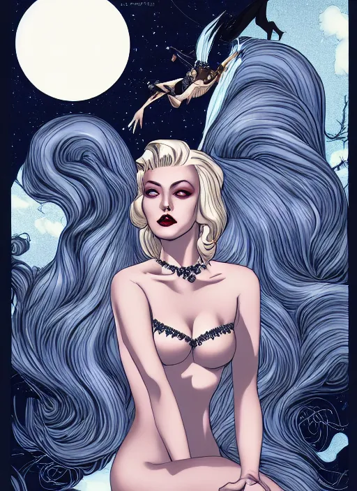 Prompt: lili st. cyr as a vampire queen, science fiction comic illustration by sana takeda and jenny frison, intricate, stunning inking lines, hyper detailed, 4 k, hd, award winning, photorealistic