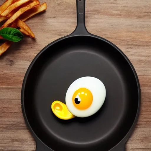 Image similar to an egg in a fry pan looking like a rubber duck