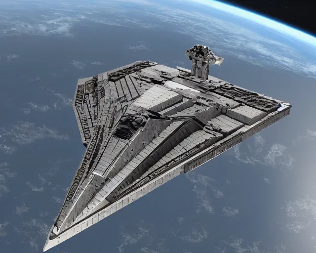 Image similar to an imperial star destroyer in earth orbit, by cameldeath
