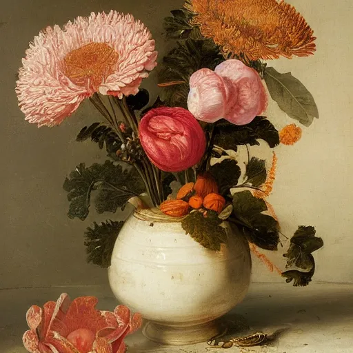 Prompt: a still life by jan van huysum