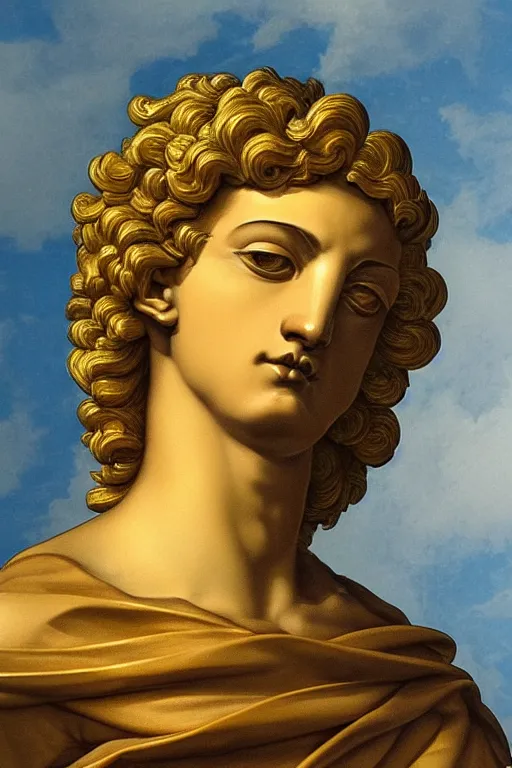 Prompt: archangel Michael, face, closeup, ultra detailed, bronze, Guido Reni style