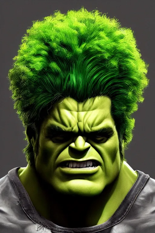 Prompt: the hulk with broccoli hair, highly detailed, digital art, sharp focus, trending on art station