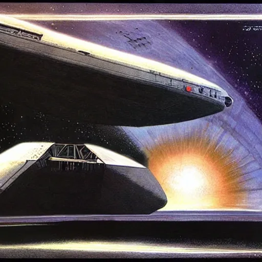 Prompt: A spaceship by Ron Cobb concept art for Alien