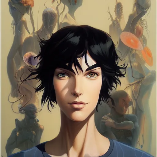 Prompt: iconic young animator portrait by gaston bussierre and charles vess and james jean and erik jones and rhads, inspired by ghost in the shell, beautiful fine face features, intricate high details, sharp, ultradetailed