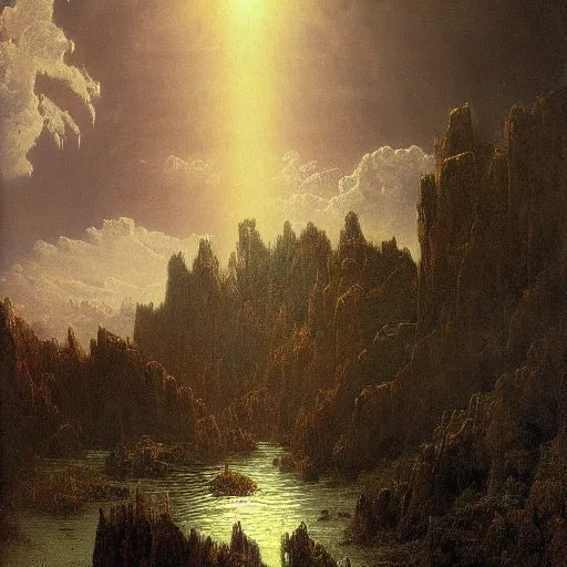 Prompt: posterior gustave dore solace creation by bryan christie 8 k albert bierstadt