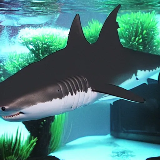 Image similar to huge shark in small aquarium