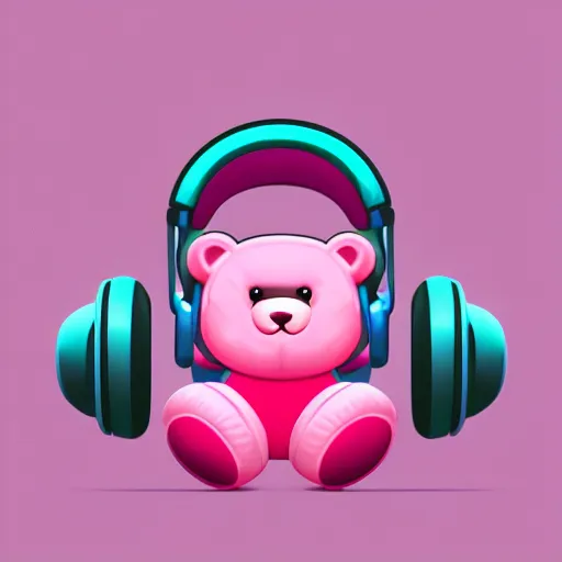 Image similar to iconic vector logo of cute cuddly pink bear with a podcast microphone, melodic, headphones, music, streaming, dreamy, isometric, adorable, octane render, golden ratio, 4k UHD, iconic design