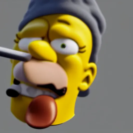 Prompt: 3 d render of homer from the simpsons looking depressed and smoking a cigarette